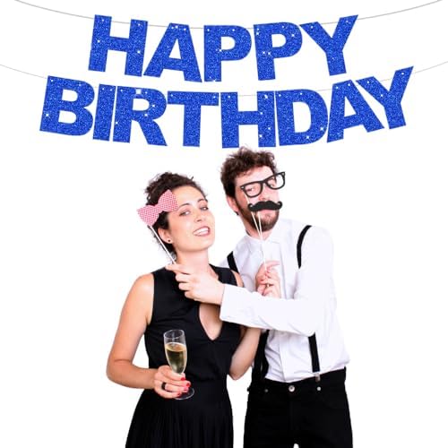 BEISHIDA Pre-Strung Glitter Blue Happy Birthday Banner Party Sign Decor - Image 4