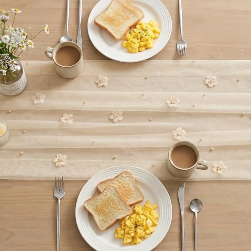 Artoid Mode Flower Pearl Champagne Gauze Table Runner 10FT 6PC, Seasonal Sheer Dining Holiday Wedding Birthday Baby Shower Table Decor for Home Party - Image 4