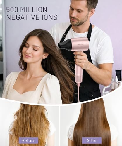 Cosy Companions High-Speed Ionic Hair Dryer, 150000 RPM Brushless Motor for 2-5 Min Fast Drying, Low Noise Blow Dryer Reduces Frizz & Heat Damage, Lightweight Hair Dryer with Diffuser & Nozzle, Pink - Image 6