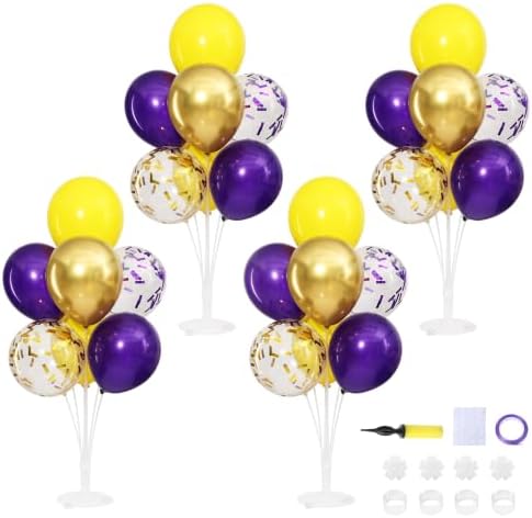 4 Sets Purple Gold Yellow Balloons Stand Kit for Table by ZyloonDecoration