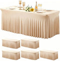 Wish Care 6 Pack Light Champagne Spandex Table Clothes for 6 Foot Rectangle Tables, 6FT Wrinkle Free Fitted Tablecloths Ruffles Design Table Cloth for Party, Banquet, Wedding and Events by WishCare