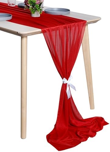 Pack of 25 Chiffon Table Runners 29 x 120 Inch, 14FT Long - Red by MDS