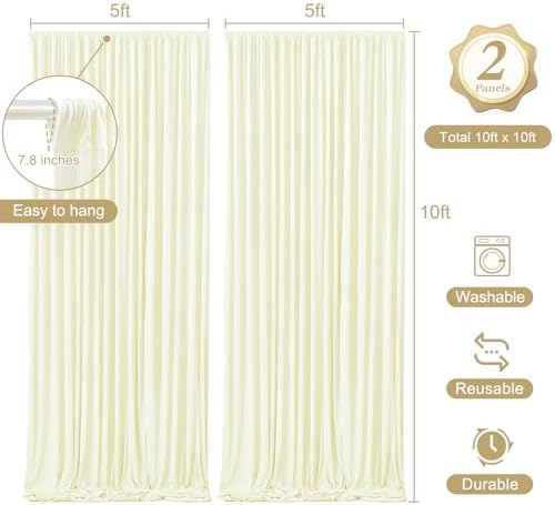 10 x 10ft Beige Backdrop Curtains with Lights String for Party - Image 3
