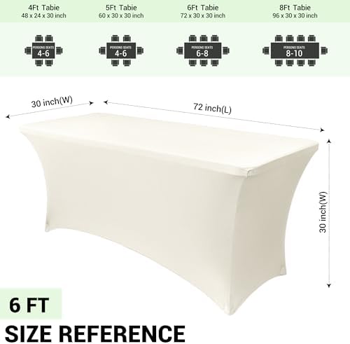Obstal 6ft Stretch Spandex Table Cover, 4 Pack, Cream - Image 4