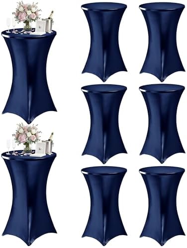 KeyWave Spandex Cocktail Table Covers, 32x43 Inch, Shiny Navy, 8 Pack by Keywave