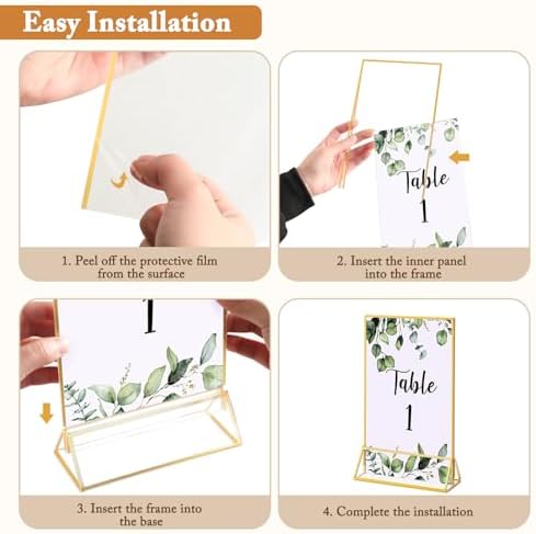 Floroom 2 Pack 5x7 Inch Clear Acrylic Sign Holders, Gold Border Double-Sided Vertical Picture Frames & Display Stands for Table Numbers, Photos, Menus, Flyers, Weddings, Parties & Events - Image 3