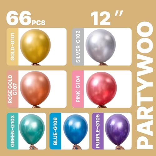PartyWoo Metallic Balloons 66pcs 12 Inch Metallic Multicolor Balloons - Image 2