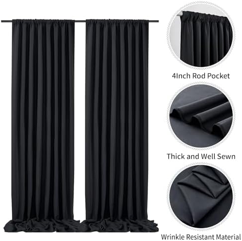 50 ft x 10 ft Thick Black Backdrop Curtain for Parties, 10 Panels Black Polyester Wedding Backdrop Drapes for Birthday Photography Background Party Backdrop Home Decorations - Image 3