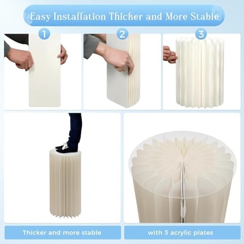 Cylinder Stands for Party,Set of 3, Foldable Cardboard Centerpiece Display,White Cylinder Stands for Party, Reusable Wedding Decorations,Display Pedestals for Parties. 3-Size Set - 110LBS Load-Bearing Folding Hexagon Displays, Wedding or Birthday Event... - Image 6
