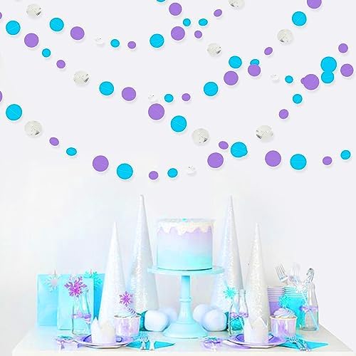 46 Ft Frozen Party Decorations Purple Blue Silver Polka Dots Garlands Hanging Paper Circle Dots Streamer for Frozen Birthday Winter Wonderland Christmas Holiday Wedding Shower Party Supplies - Image 5