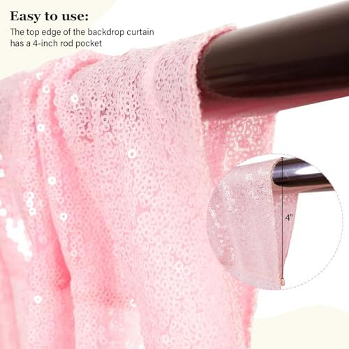 PartyDelight Pink Sequin Backdrop Curtains 2x8ft 2 Panels - Image 3