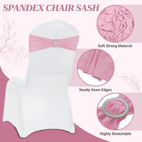 MDS Pack of 75 Spandex Chair Sashes for Wedding Party & Event – Pink - Image 3
