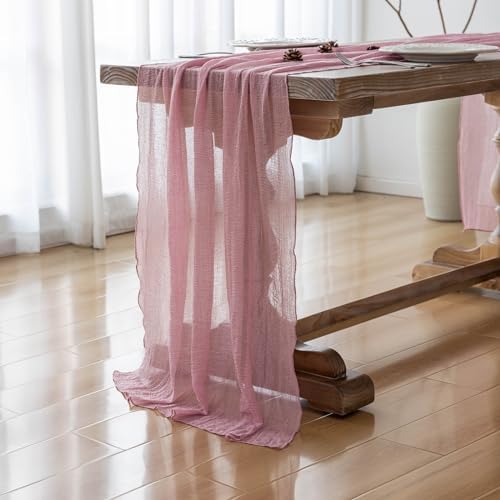 3Pcs Dusty Rose Cheesecloth Table Runner 120 Inches for Party Home Decor - Image 3
