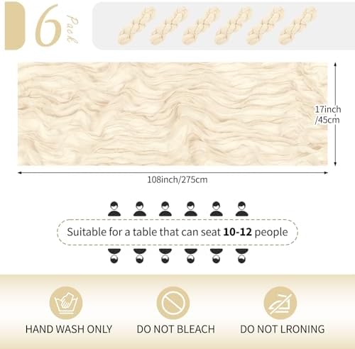 6 Pack Ivory Cheesecloth Table Runner 17x108 Inch Semi Sheer Boho Gauze Cheese Cloth Fabric Table Runners Table Decor for Wedding Party Baby Shower Birthday Home Decor Garden Farmhouse - Image 2