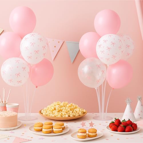 6pcs Pink Bow Balloon Stands Kit Table Centerpiece Table Decorations for Sorority Anniversary Birthday Wedding Graduation Party Decorations (Pink Bow) - Image 4