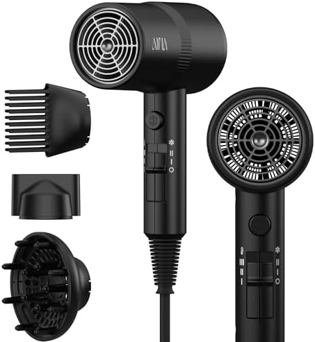 AINA Hair Dryer with Diffuser,Comb Full-Featured Blow Dryer 110V(Black) by Aina