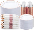 BESTVIP 350 Piece Rose Gold Plastic Plates for 50 Guests by Bestvip
