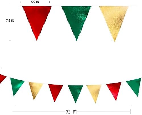 Christmas Party Decorations Triangle Pennant Banner Flag Red Green Gold Metallic Fabric Bunting Garland for Xmas Holiday Wedding Bridal Shower Birthday Bachelorette Graduation New Year Party Supplies - Image 2