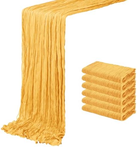 6 Pack Gold Cheesecloth Table Runner 20 x 120 inch Gauze Table Runners 10 FT Long,Semi Sheer Cheese Cloth Fabric Table Runner Bulk for Wedding,Party,Baby Shower,Bridal Shower Decoration by ACSUIT