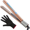 NITION Ceramic Tourmaline Hair Straighteners LCD Flat Iron MCH 10s Fast Heating Up. 1" Smooth 3D Floating Plate Healthy Straightening Tools. Heat-Proof Glove. Dual Voltage Travel. Gold by NITION