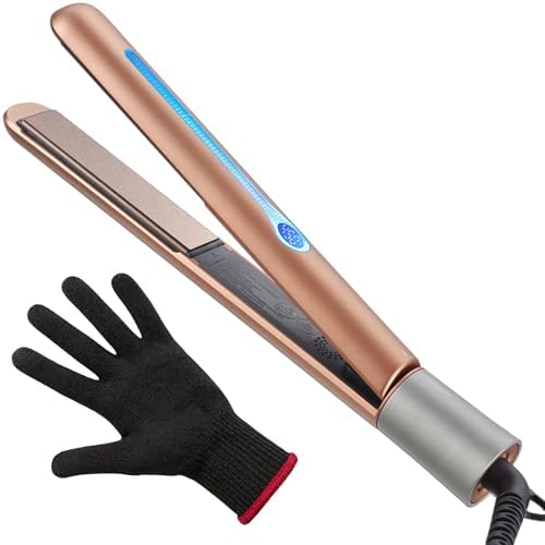 NITION Ceramic Tourmaline Hair Straighteners LCD Flat Iron MCH 10s Fast Heating Up. 1" Smooth 3D Floating Plate Healthy Straightening Tools. Heat-Proof Glove. Dual Voltage Travel. Gold by NITION