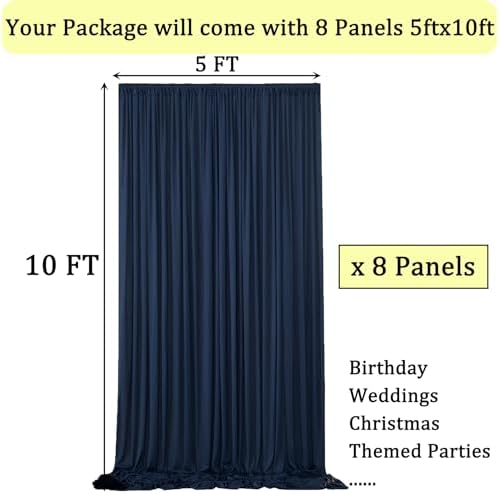 40ftx10ft Wrinkle Free Navy Blue Backdrop Curtains for Parties, Thick Polyester Backdrop Drapse 8 Panels 5x10ft for Weddings Birthday Photography Background Curtains - Image 4