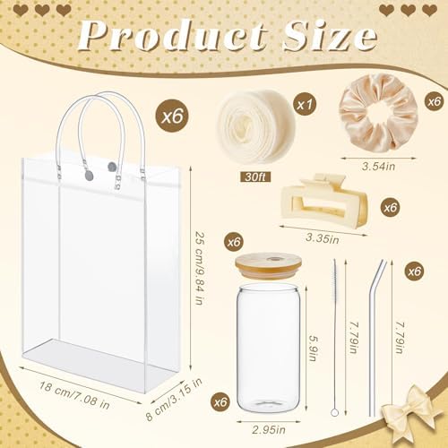 SiliFine 25 Pcs/6 Set Champagne Birthday Gifts for Girls Party Supplies, 6 Glass Cups, 6 Hair Bands, 6 Hair Clip, 6 Tote Bags, 1 Ribbon for Women Sisters Daughter Spa Sleepover Slumber Party Favor - Image 2