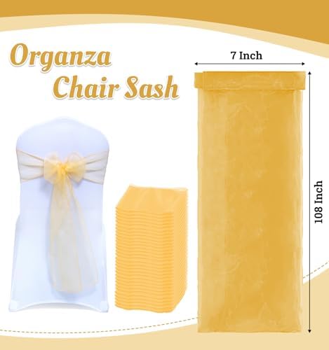 MDS Pack of 250 Organza Chair Sashes for Wedding & Event Décor – Gold - Image 3