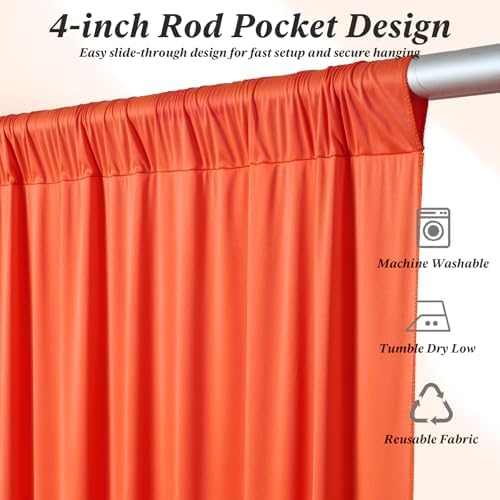 10 ft x 10 ft Wrinkle Free Orange Backdrop Curtain for Parties, 2 Panels 10ft Polyester Orange Photo Backdrop Drapes for Graduation Birthday Wedding Party Stage Curtains - Image 7
