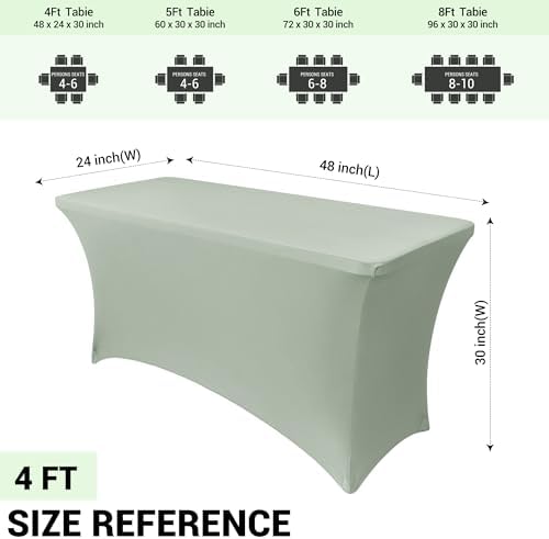 Obstal 4ft Stretch Spandex Table Cover, 2 Pack, Sage Green - Image 4