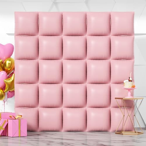 NISOCY 25PCS Matte Pastel Pink Square Foil Balloons Wall Backdrop by NISOCY