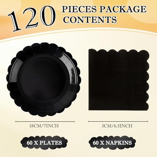 120 Pcs Black Paper Plates and Napkins Party Supplies Bulk - Image 4