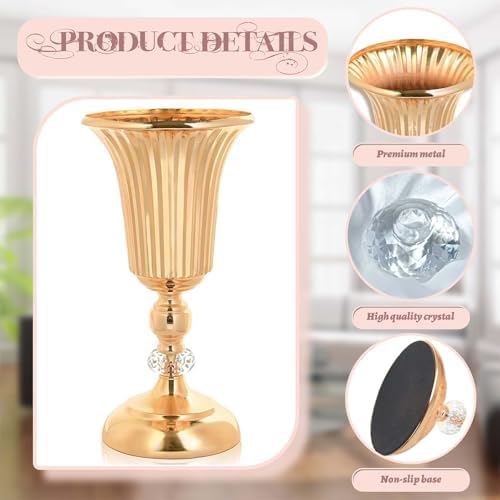 11.6 inches Metal Wedding Flower Trumpet Stripe Vases Table Centerpieces for Artificial Flower Arrangements for Anniversary Celebration/Wedding/Party/Birthday Event Aisle Home Decor (Gold, 6pcs) - Image 3