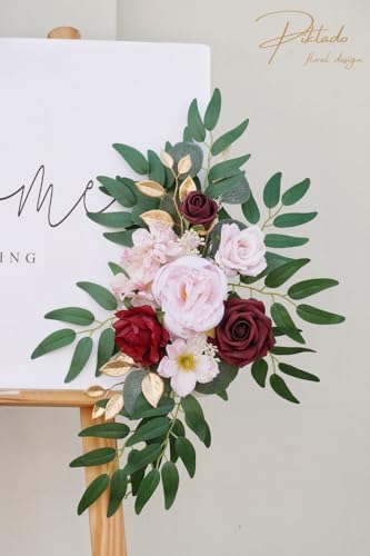 Faux Flower Swag Set of 2 for Wedding Welcome Signs Floral Swag Wedding Reception Ceremony Signs Decor (A-Burgundy Pink) - Image 6