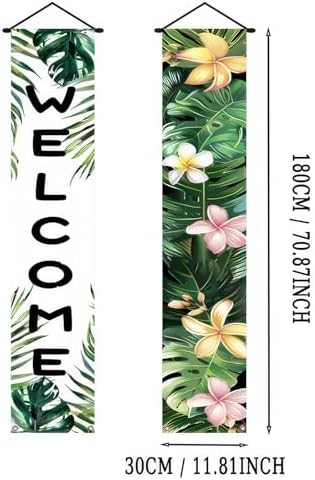 BlissYard 2pcs Welcome Summer Door Banner Hawaiian Porch Banners Sign Summer Sunshine Hibiscus Floral Front Door Hanging Decor Banner for Seasonal Home Hawaii Tropical Party Outdoor Decorations - Image 4