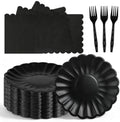 75 Pcs Black Paper Plates and Napkins, Tableware Set Serve 25 Guests by Unknown