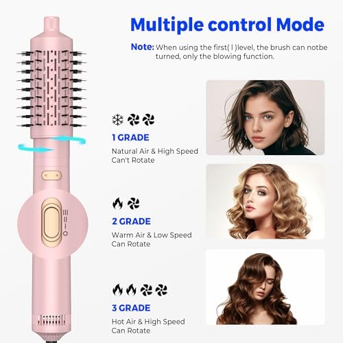 3 in 1 Rotating Hair Dryer Brush Spinning with Detachable Brush(2" & 1.5"),Negative Ionic Brush Blow Dryer 100-120V,3 Heats and 2 Speeds Rotating Hot Air Brush for Curling,Straight,Drying - Image 4