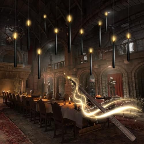 kakoya Flameless Floating Candles with Wand，12 Pcs Magic LED Hanging Taper Candles，Flickering Battery Operated Taper Candle with Wand Remote for Halloween Decorations Best Gift（Black） by FLAMELESSCANDLES