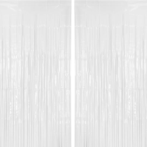PIGETALE 2 Pack 3.2x8.2 ft White Tinsel Curtain Party Backdrop Decorations by welcomePIGETALE