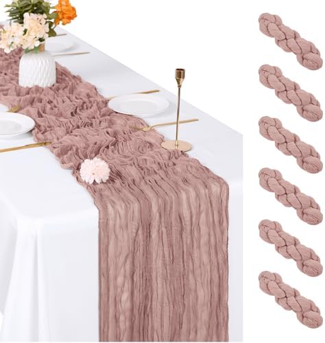6 Pack Dusty Pink Cheesecloth Table Runner, 17 x 108 inch, Semi Sheer Boho Cheese Cloth Fabric Table Runner Bulk for Wedding, Birthday, Party, Holiday, Home Decor (Dusty Pink) by ACSUIT