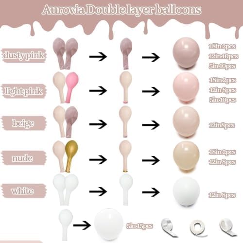 Dusty Pink White Balloon Garland Double Stuffed Baby Pink Nude Beige Balloons Cream Balloon Arch Kit for Boho Baby Shower Birthday Christening Bridal Wedding Fall Party Decorations - Image 3