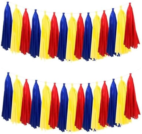 We Moment Red Blue Yellow Tissue Paper Tassels Party Tassel Garland Banner for Birthday Party Decorations, DIY Kits,15PCS by We+Moment