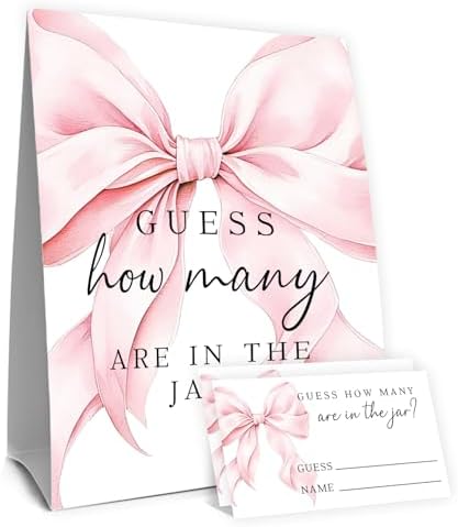 Pink Bow Baby Shower Decorations,Pink Watercolor Ribbon Minimalist Baby Shower Game,Guess How Many Bows are in the Jar,Birthday Party Game & Activities 50 Cards and Sign by Unknown
