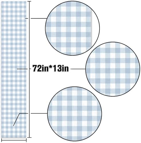 Dusty Blue Gingham Table Runner Blue Checkered Boy Girl Baby Shower Birthday Party Decoration Home Dining Kitchen Island Decor (13" x 72") - Image 3