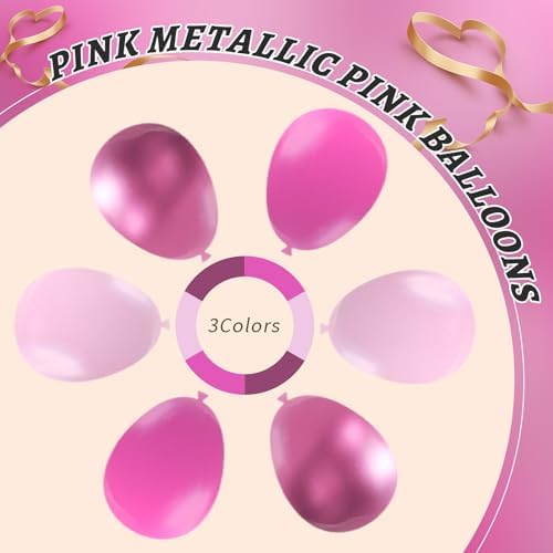 160Pcs Pink Balloons Metallic Pink Balloon,12 Inch Hot Pink Balloons Pink Metallic Pink Latex Balloons for Wedding,Baby Shower,Princess Theme Party Decorations - Image 3