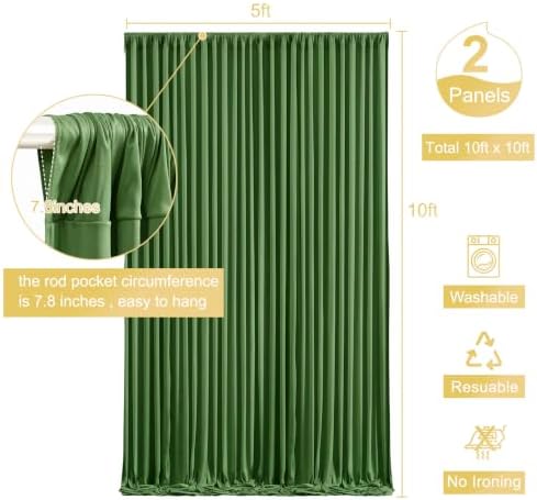 10x10 Valley Green Backdrop Curtain for Parties Wrinkle Free Dark Green Photo Curtains Backdrop Drapes Fabric Decoration for Baby Shower Birthday Party Photography 5ft x 10ft,2 Panels - Image 5