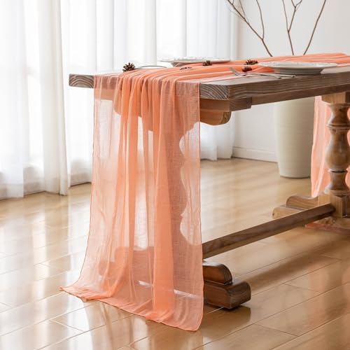 3Pcs Coral Peach Cheesecloth Table Runner 120 Inches for Party Home Decor - Image 4