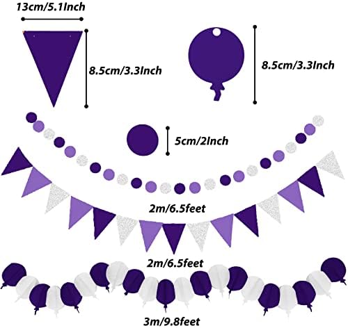 ZERODECO Party Decorations, 41 Pcs Purple Papar Fans Pompoms Garlands String Tissue Paper Tassel for Fiesta Home Bridal Baby Shower Wedding Boy Girl Birthday Party - Image 5