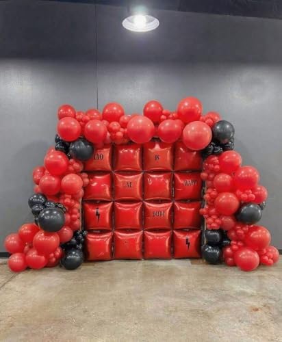 50pcs Red Square Foil Balloons Wall Backdrop with 79pcs Red Balloon Garland Arch Kit, Double Sided Balloon Tunnel for Birthday Anniversary Wedding Engagement Baby Shower Valentine's Decorations - Image 4