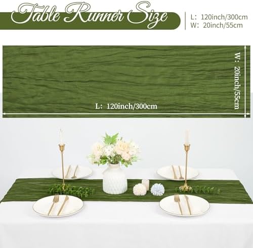 10 Pack Cheesecloth Table Runner 20 x 120 in, Olive Green - Image 2